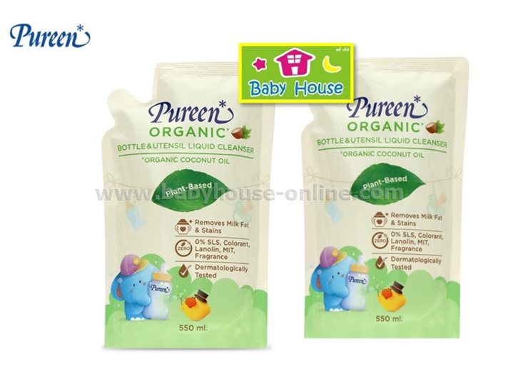 Pureenน้ำยาล้างขวดนมสูตรออร์แกนิค ถุงเติม 550มล แพคคู่