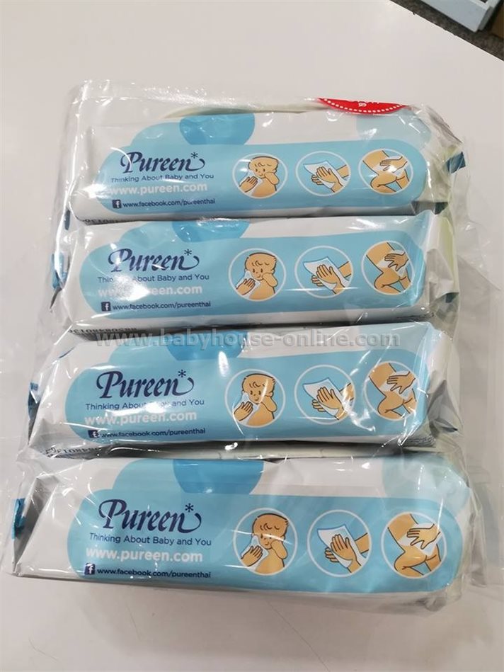 Pureenทิชชู่เปียกเช็ดทำความสะอาด 80ชิ้น สีฟ้า Pack4ห่อ
