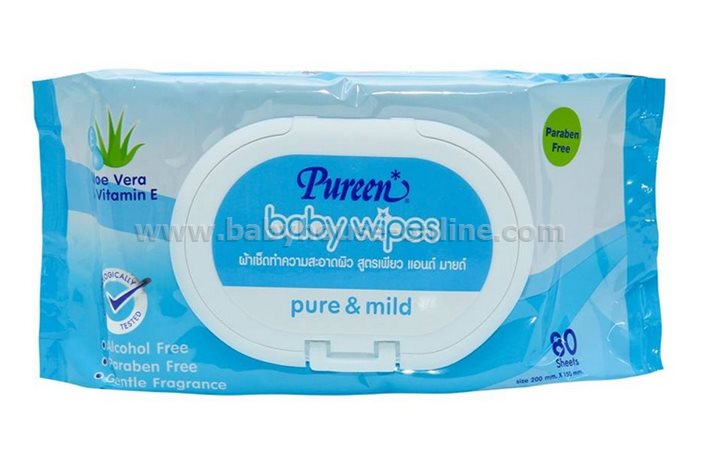 Pureenทิชชู่เปียกเช็ดทำความสะอาด 80ชิ้น สีฟ้า Pack4ห่อ