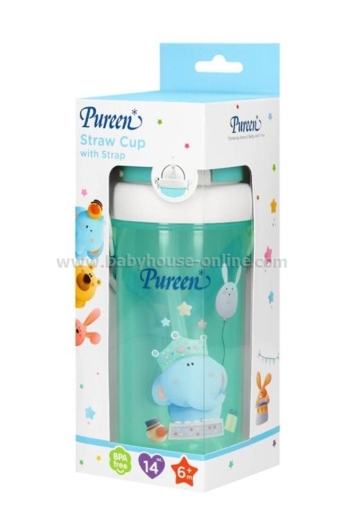 Pureen กระติกน้ำพร้อมหลอดดูด+สายคล้อง สีฟ้า