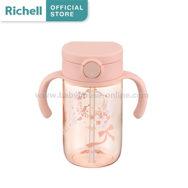 Richellถ้วยหัดดูดAxstar320ml ถ้วยกันสำลักมีแขนจับ สีชมพู