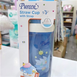 [8850848016884] Pureen กระติกน้ำพร้อมหลอดดูด+สายคล้อง สีฟ้าลายใหม่