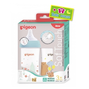 [8851973063293] Pigeonขวดนมคอกว้างPPWN 8oz แพค2ใบ ลายกระต่าย-หมี จุกไซส์ M