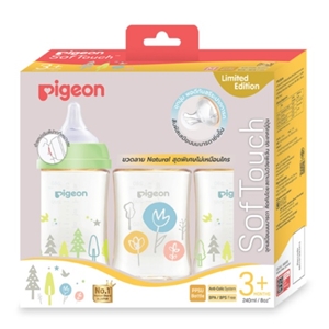 [8851973063415] Pigeon ขวดนมคอกว้างสีชาPPSU 8oz แพค3 Natural จุกSoftTouch
