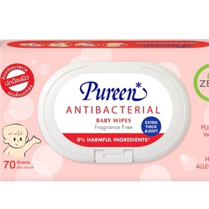 [8850848016815] Pureenเบบี้ไวพส์ สูตรแอนตี้แบคทีเรีย 70 แผ่น x 4 ห่อ