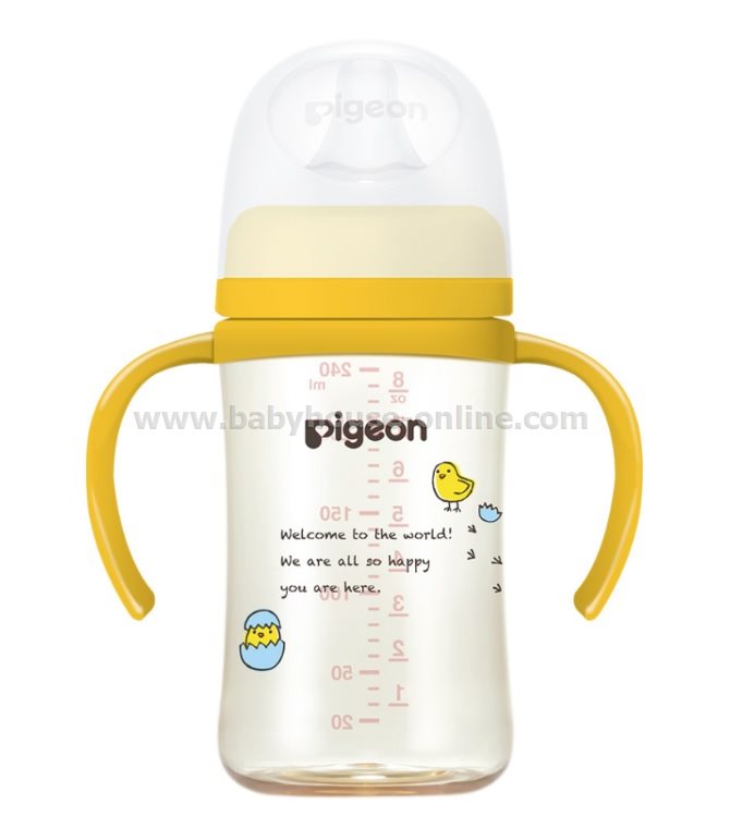 ขวดนมคอกว้างPPSU 8oz Pigeon พร้อมแขนจับ