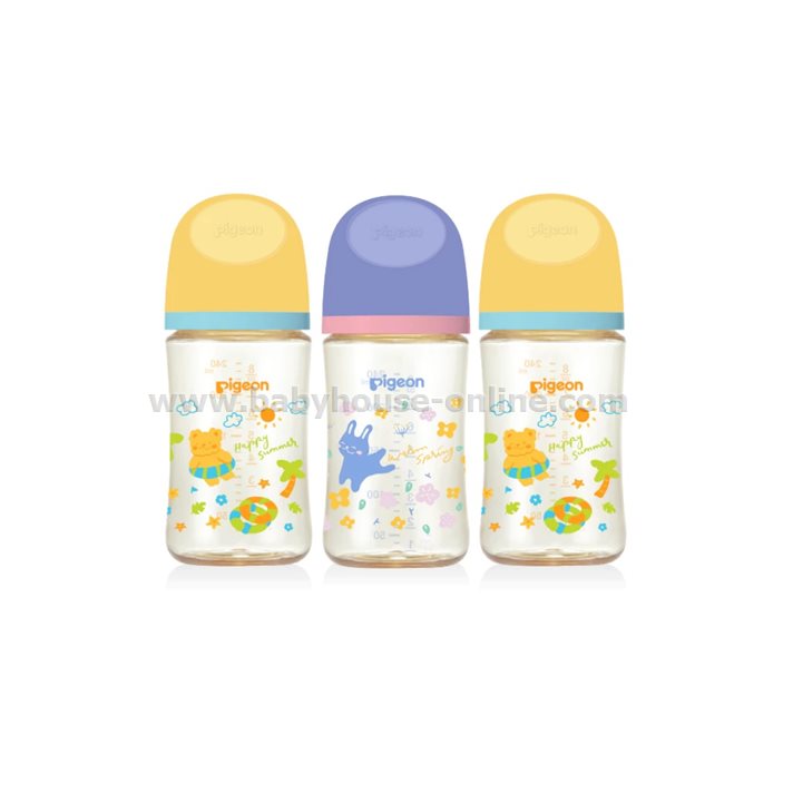 Pigeonขวดนมคอกว้างสีชาPPSU 8ozลายSpring&Summer Pack3ใบ