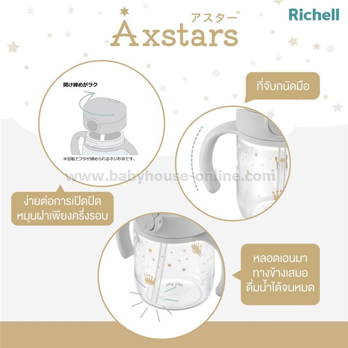 Richellถ้วยหัดดูดAxstar320ml ถ้วยกันสำลักมีแขนจับ สีฟ้า