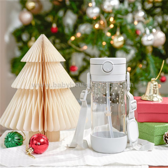 Richell(ริเชล) AXSTARS แก้วหลอดดูดกันสำลัก คว่ำไม่หก 450 มล.พร้อมสายคล้องคอ สีเทา