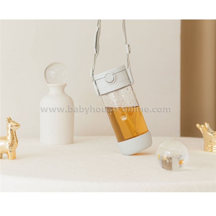 Richell(ริเชล) AXSTARS แก้วหลอดดูดกันสำลัก คว่ำไม่หก 450 มล.พร้อมสายคล้องคอ สีเทา