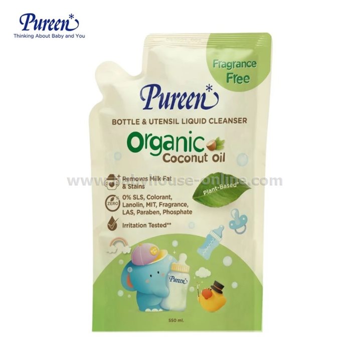 Pureenน้ำยาล้างขวดนมสูตรออร์แกนิค ถุงเติม 550มล แพคคู่