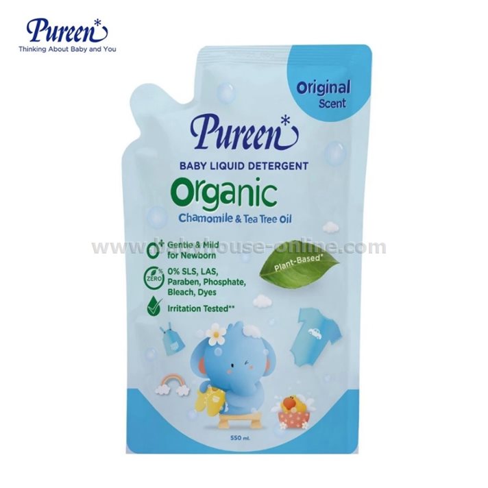 Pureen เพียวรีนน้ำยาซักผ้าเด็ก550มล แพคคู่ สูตรออร์แกนิค คาโมมายล์ และทีทรีออยล์