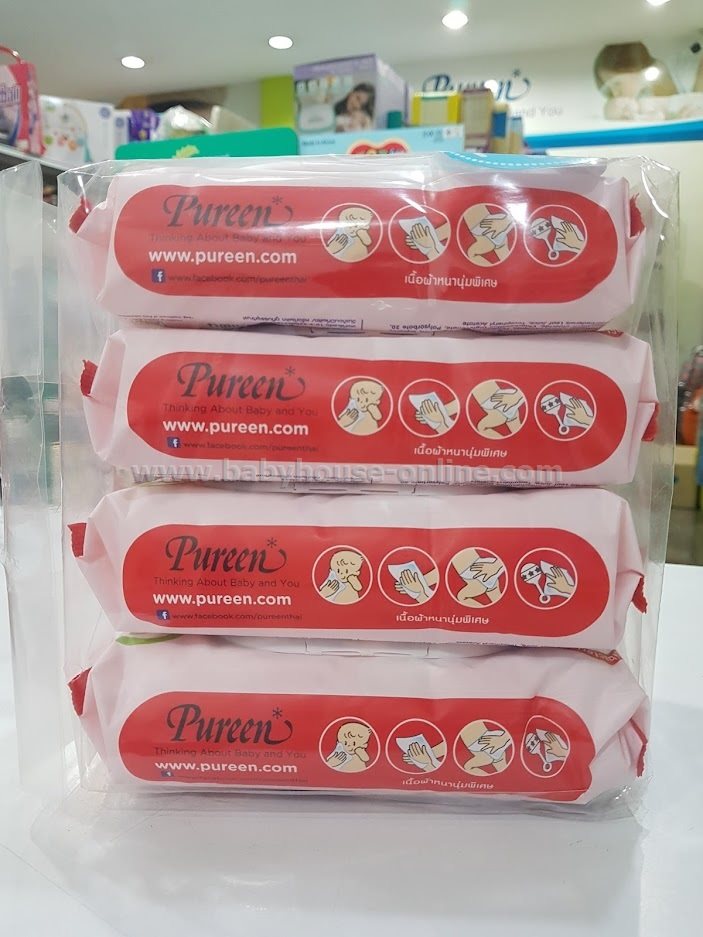 Pureenเบบี้ไวพส์ สูตรแอนตี้แบคทีเรีย 70 แผ่น x 4 ห่อ